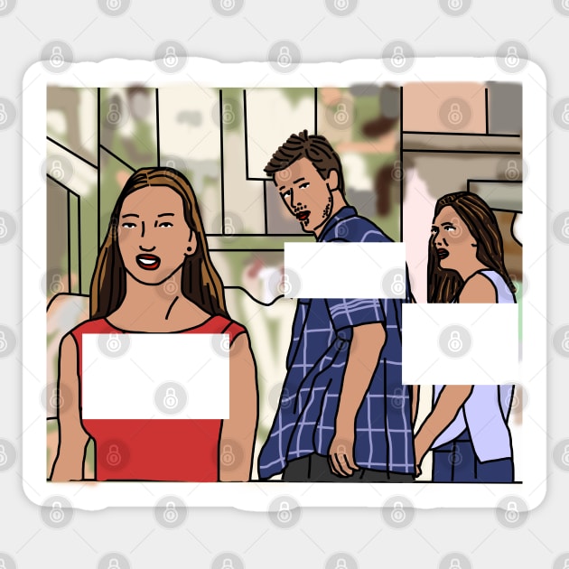 Distracted Boyfriend Funny Meme Template Sticker by ellenhenryart